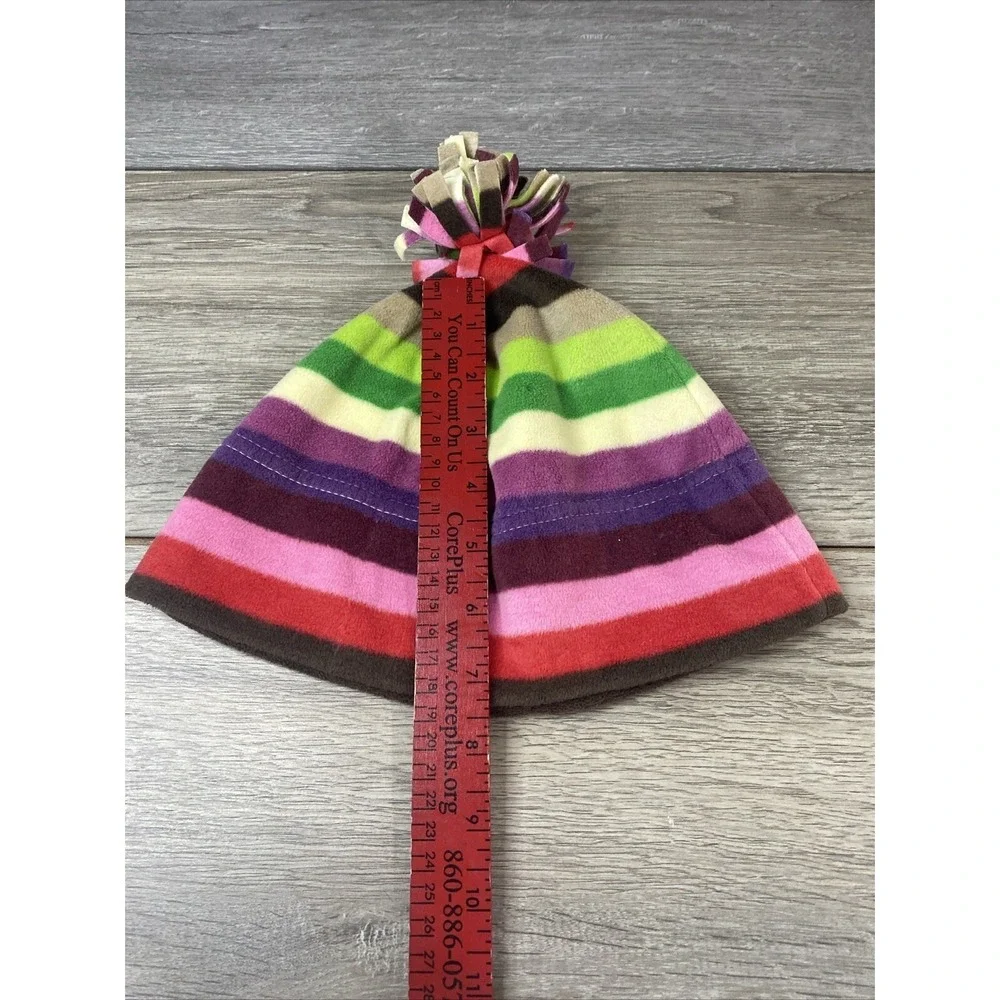 Old Navy‎ Stripe Fleece Beanie Hat OS Multicolor Excellent Pom Pom Winter Logo
